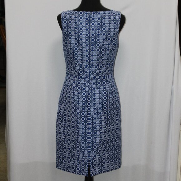 Tahari Levine Studio A-Line Sleeveless Dress Zip-Up Blue & White - Picture 7 of 15